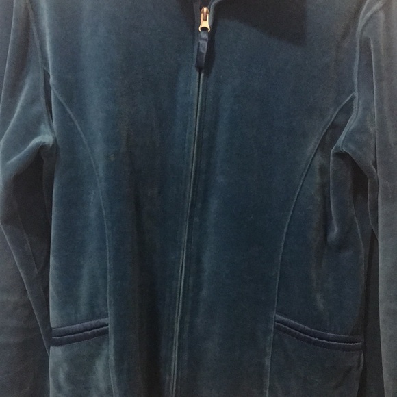 Teal colored Hanes velour front zip sweatshirt with 2 front pockets in large - Picture 3 of 4